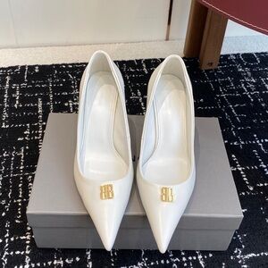 Balenciaga White Heels with Gold Accent